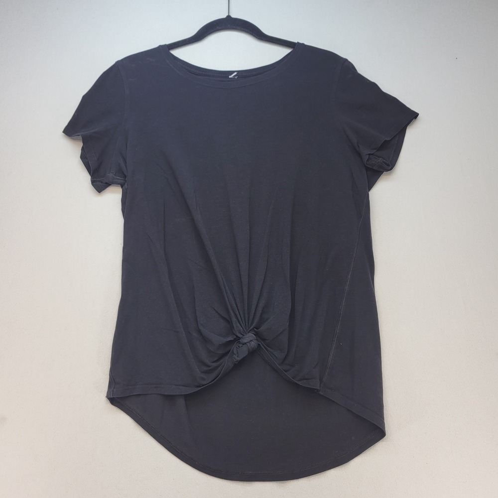 Lululemon Short Sleeve Top Womens 8 Black Athleisure Front Knot High Low‎ Hem